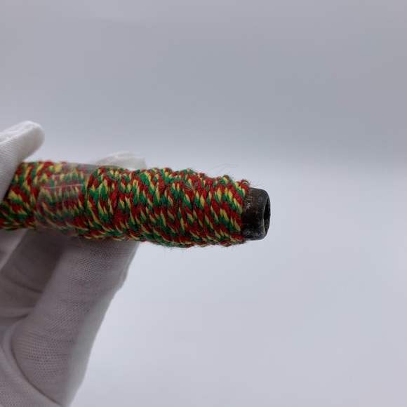 Vintage Wooden Bobbin Spool With Metal Threads And Green,Red, & Yellow Yarn 7" - Picture 5 of 8